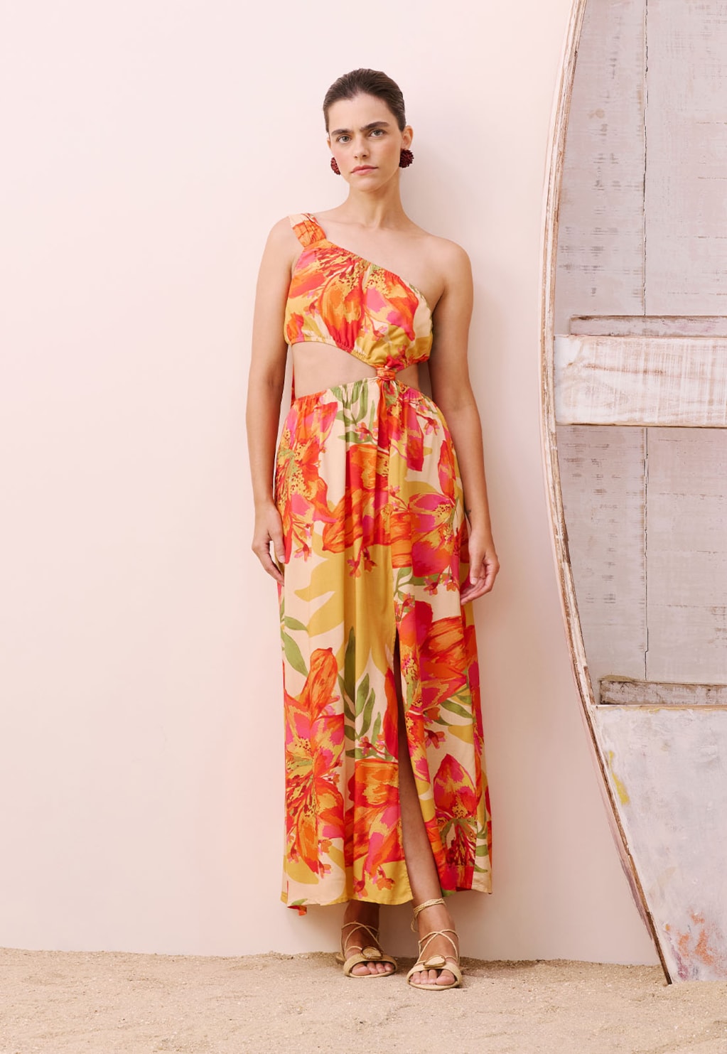 Vestido Maxi Midi Cut Out Estampado Carimbó