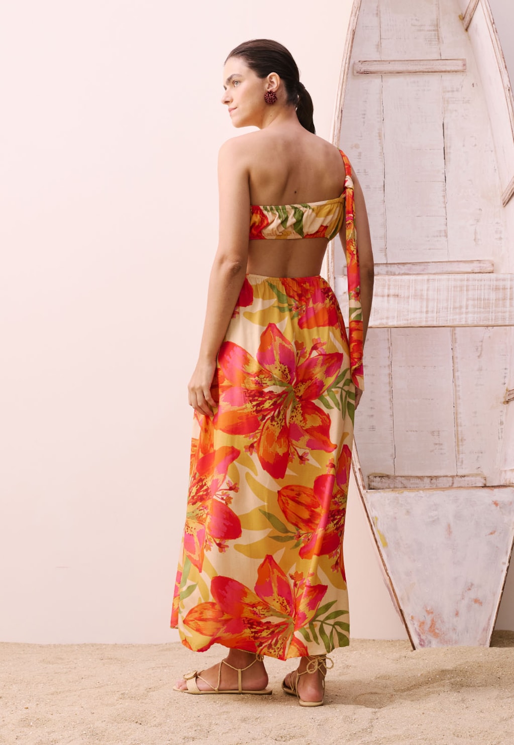 Vestido Maxi Midi Cut Out Estampado Carimbó