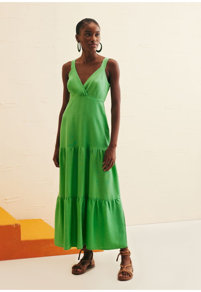 Vestido Maxi Midi Decote Transpassado