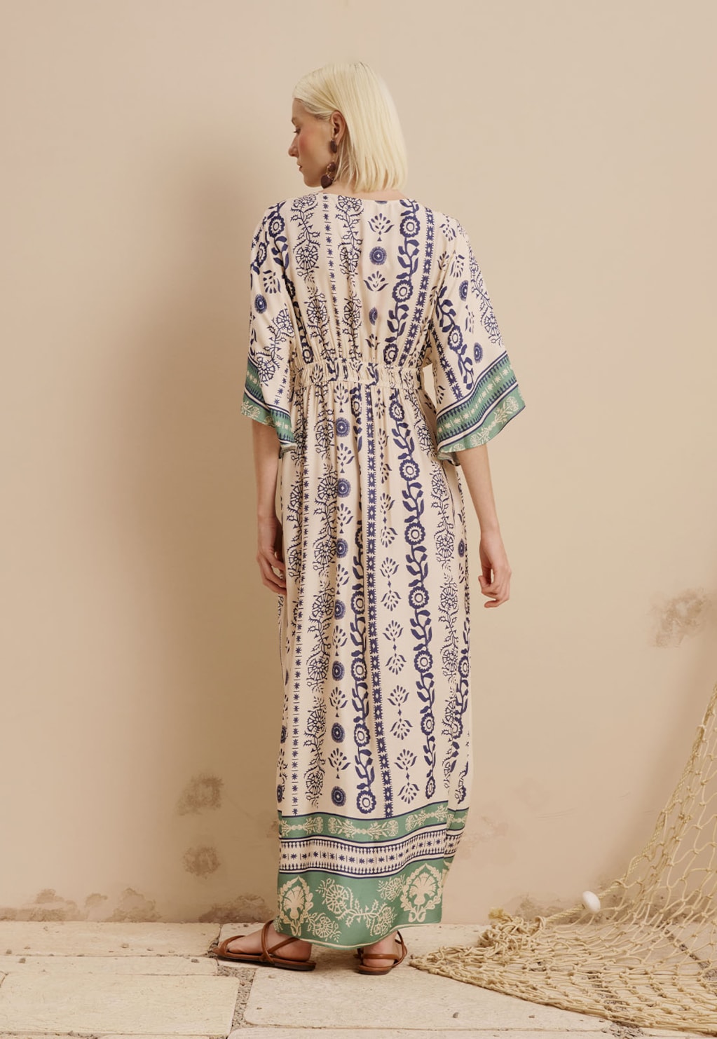 Vestido Maxi Midi Elástico Cintura Estampado Vinca