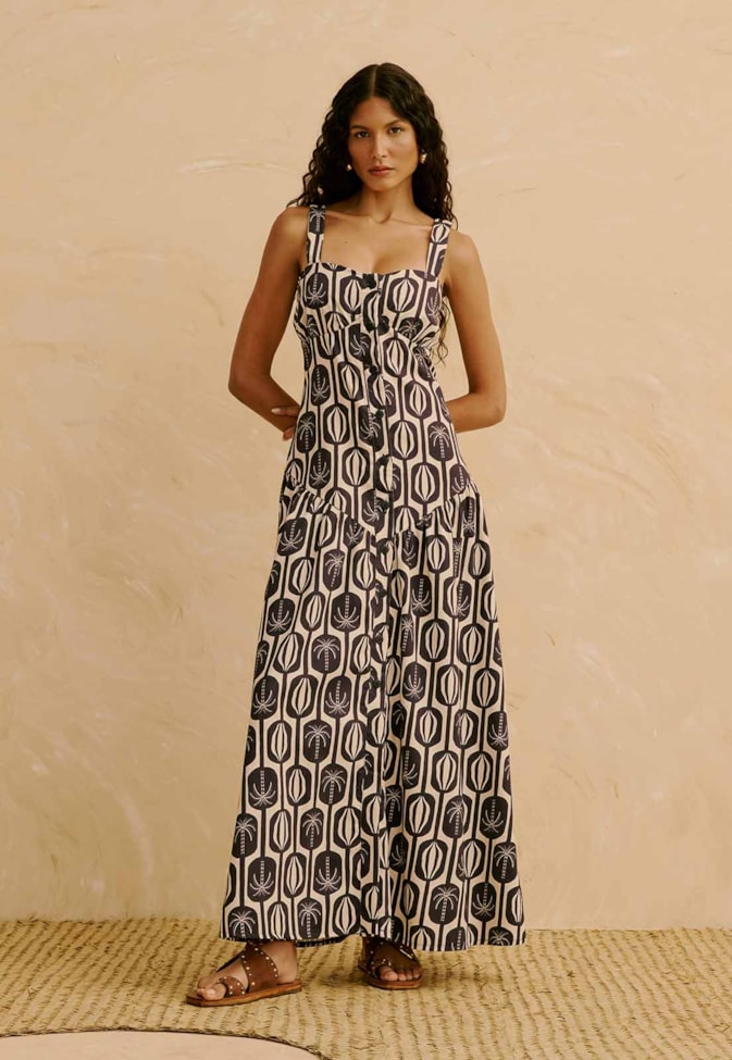 Vestido Maxi Midi Estampado Cacau Palmer
