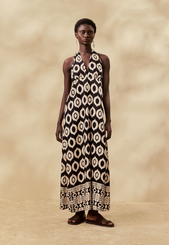 Vestido Maxi Midi Estampado Cacau Peruano Vista Frontal