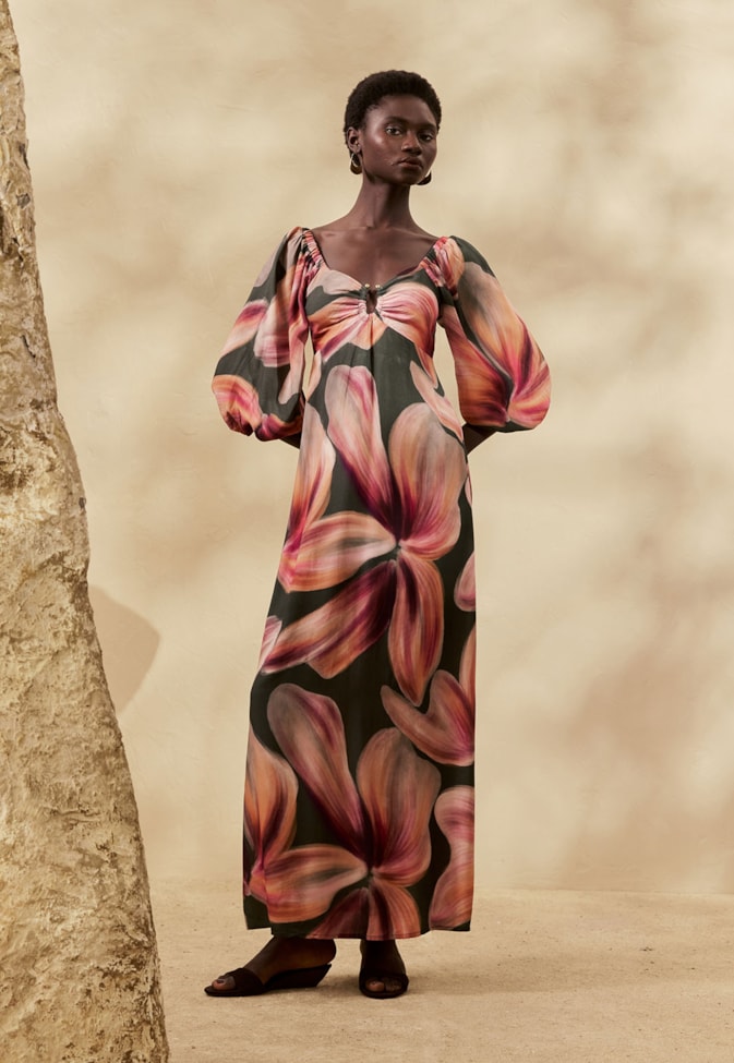 Vestido Maxi Midi Estampado Follaje