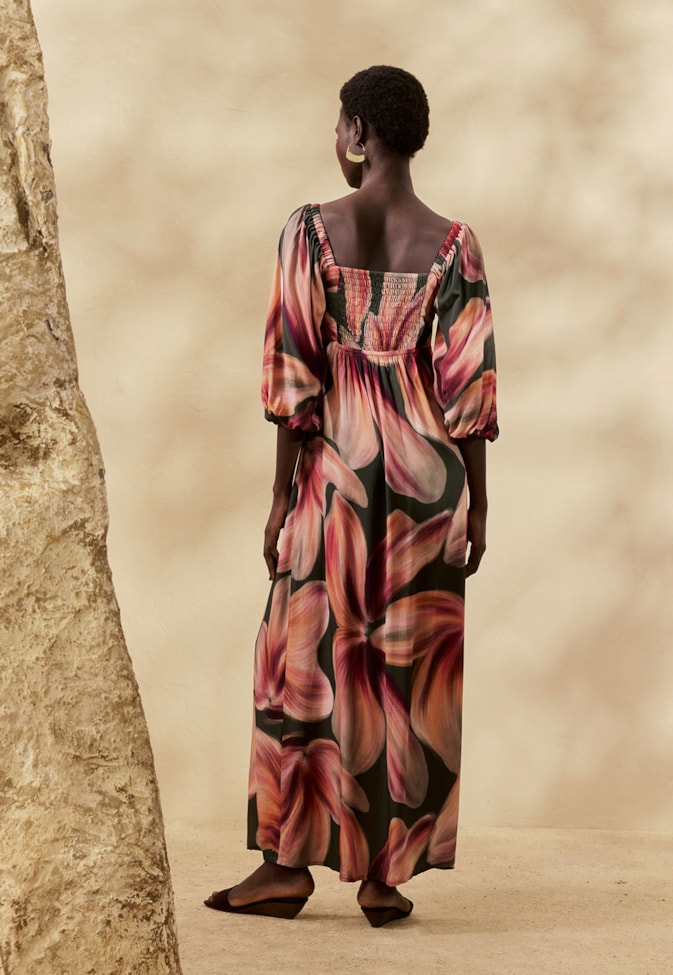 Vestido Maxi Midi Estampado Follaje