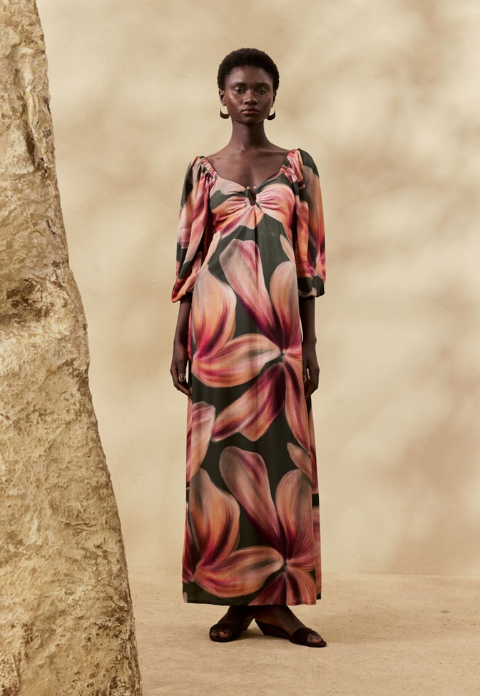 Vestido Maxi Midi Estampado Follaje