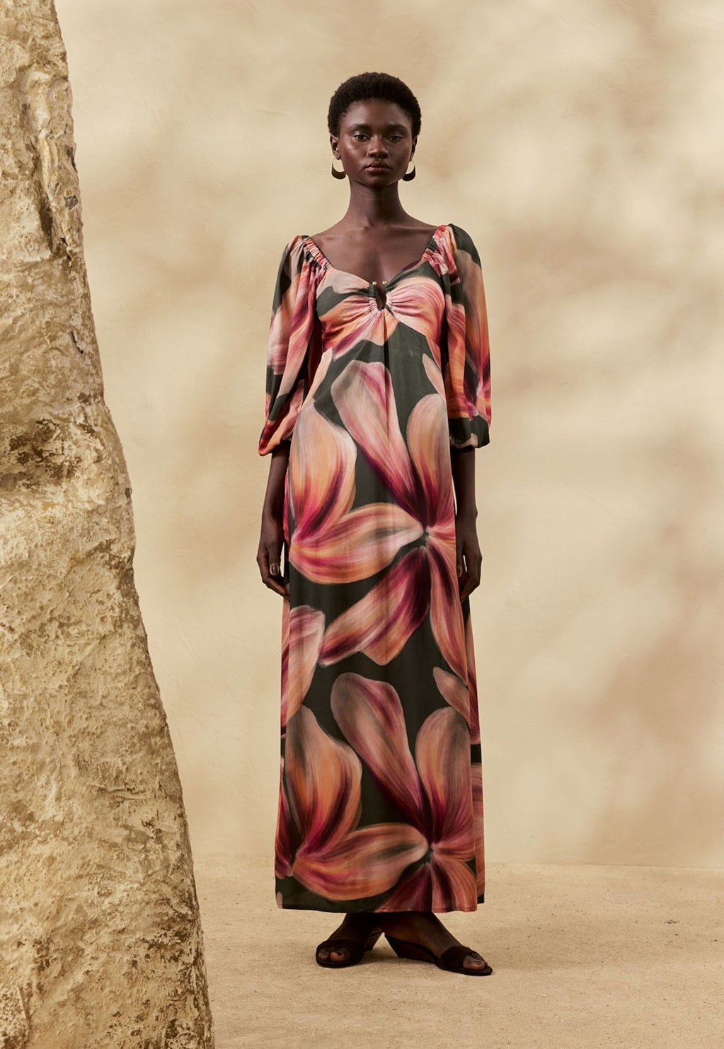 Vestido Maxi Midi Estampado Follaje