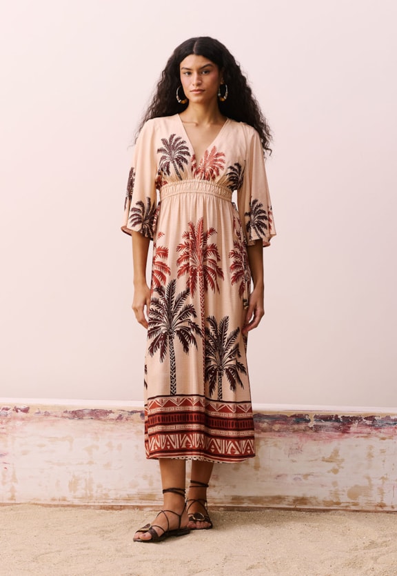 Vestido Maxi Midi Estampado Marajoara Vista Frontal