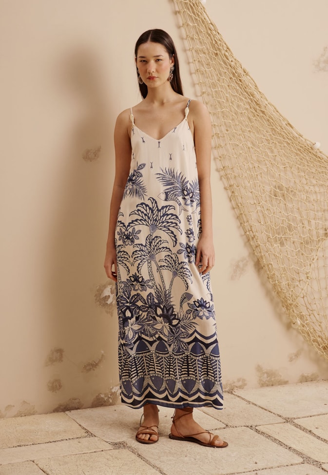 Vestido Maxi Midi Estampado Pedra dos Peixes