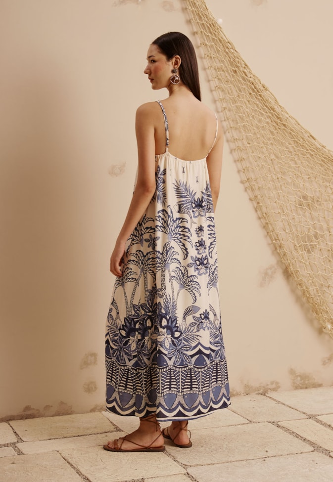 Vestido Maxi Midi Estampado Pedra dos Peixes