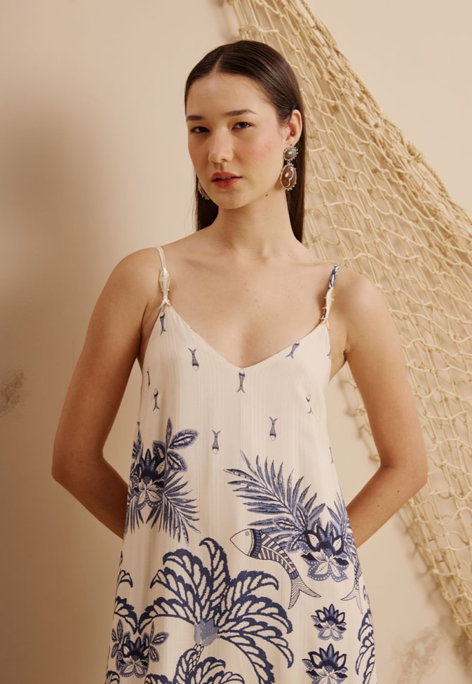 Vestido Maxi Midi Estampado Pedra dos Peixes