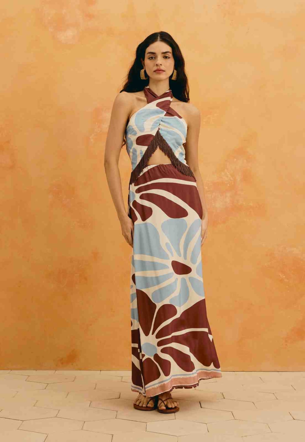 Vestido Maxi Midi Franja Miçanga Estampado Catleya