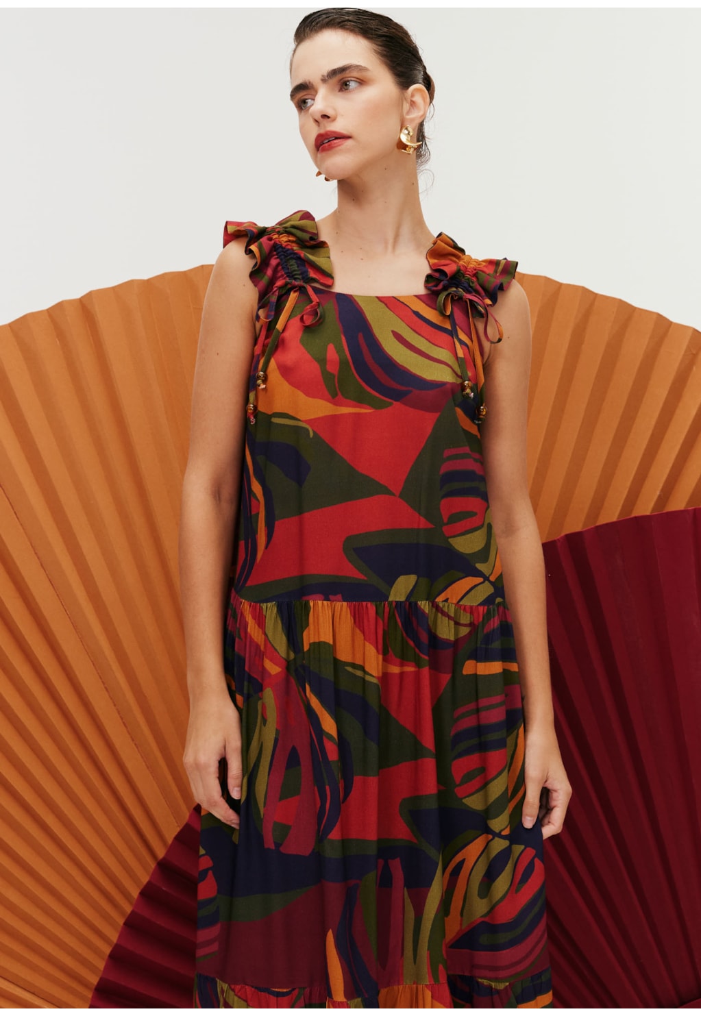 Vestido Maxi Midi Franzido Estampado Merengue