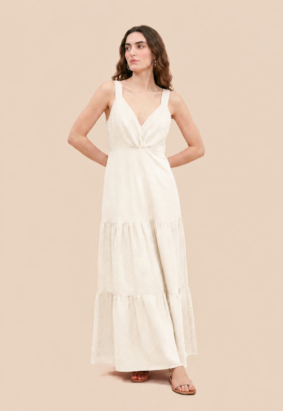 Vestido Maxi Midi Liso Alça Larga Vista Frontal