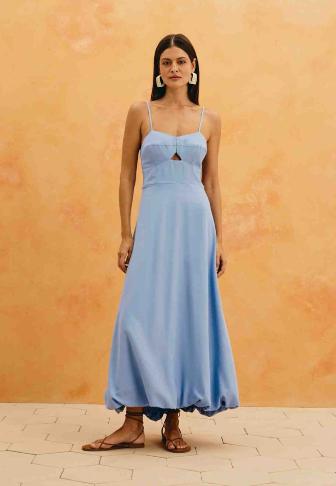Vestido Maxi Midi Liso Balonê