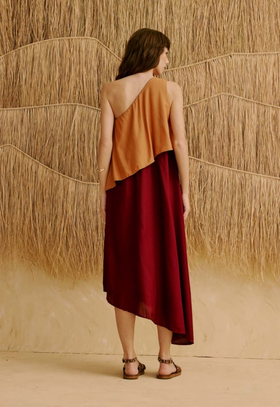 Vestido Maxi Midi Liso Bicolor Vista Traseira