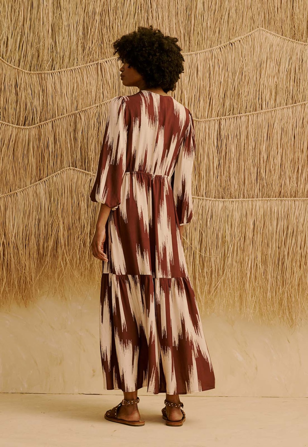 Vestido Maxi Midi Manga Bufante Estampado Amantani