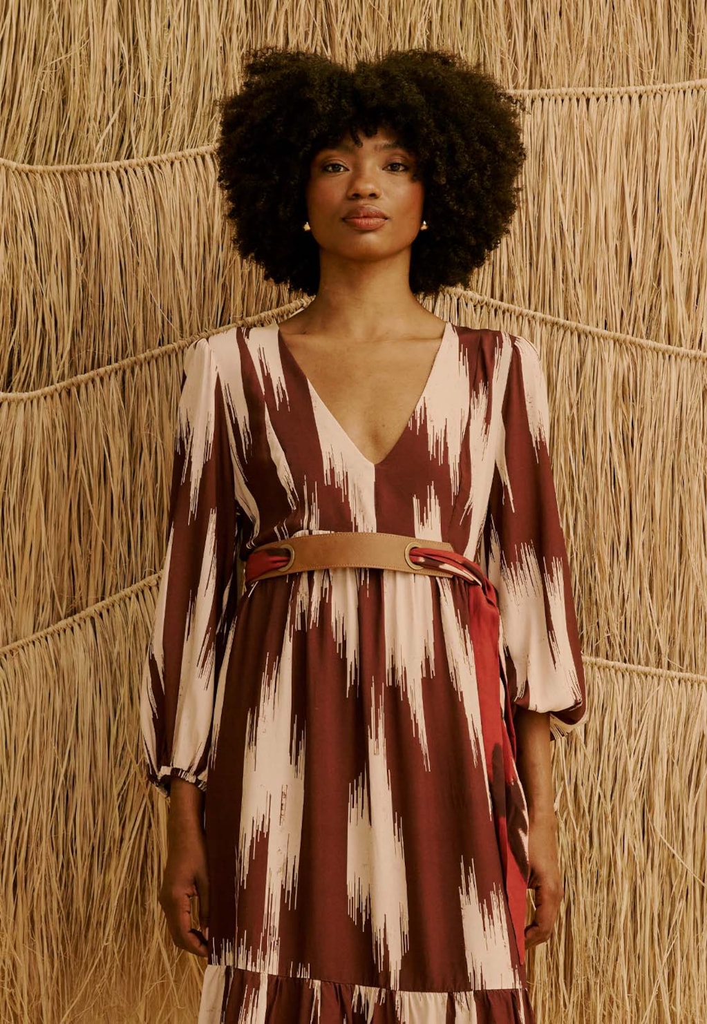 Vestido Maxi Midi Manga Bufante Estampado Amantani