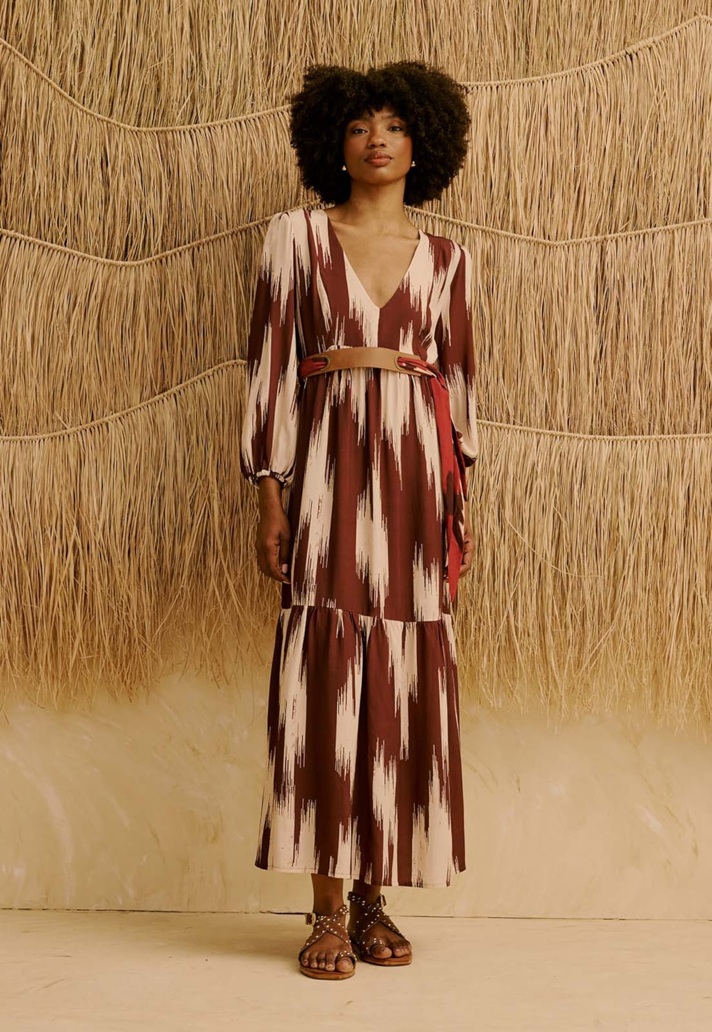 Vestido Maxi Midi Manga Bufante Estampado Amantani