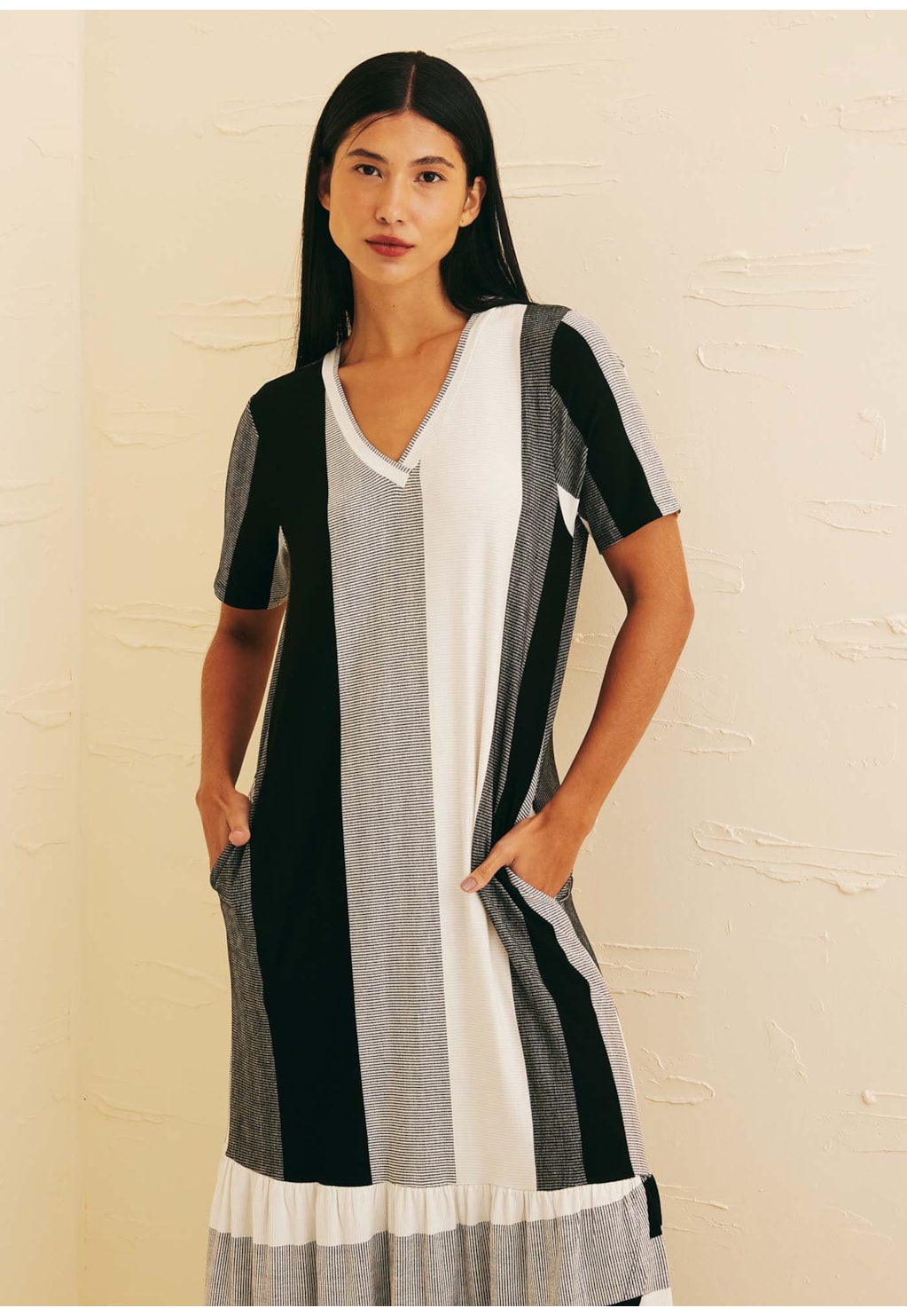 Vestido Maxi Midi Manga Curta Babado