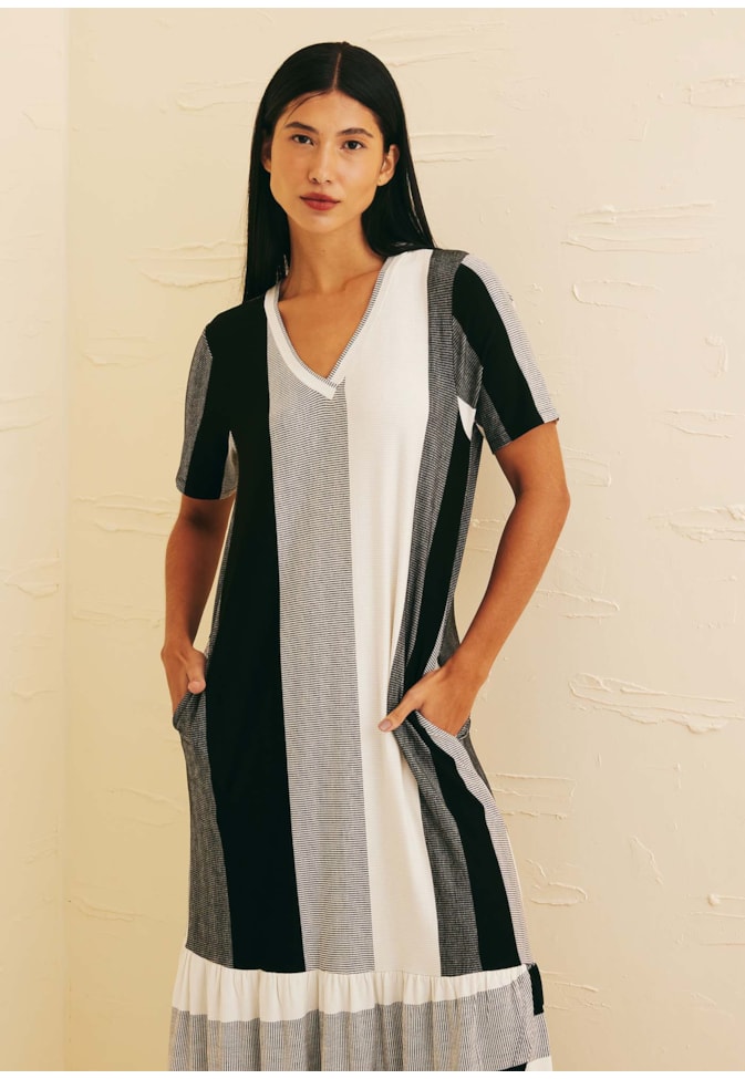 Vestido Maxi Midi Manga Curta Babado