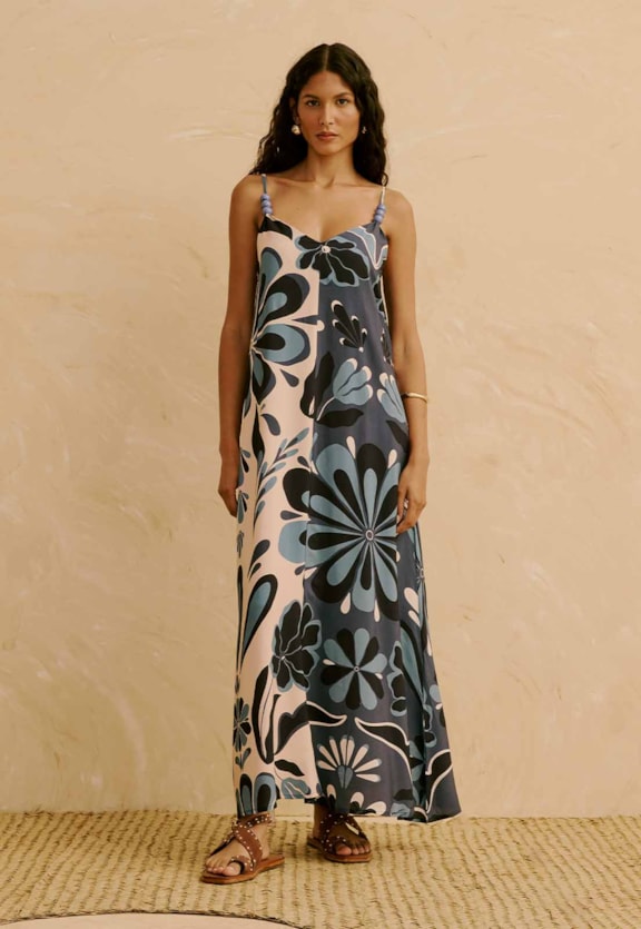 Vestido Maxi Midi Mix Estampado Cantuta Vista Frontal