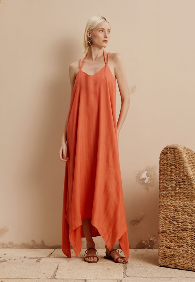 Vestido Maxi Midi Pontas Com Corda Liso