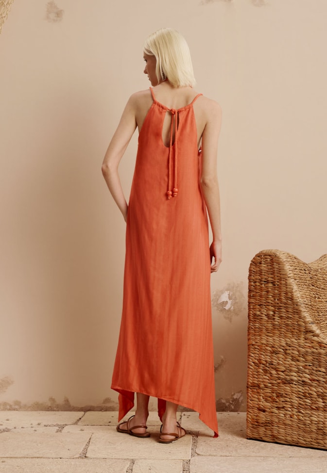 Vestido Maxi Midi Pontas Com Corda Liso