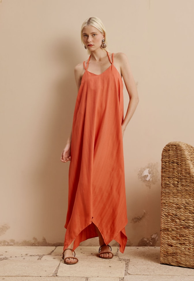 Vestido Maxi Midi Pontas Com Corda Liso