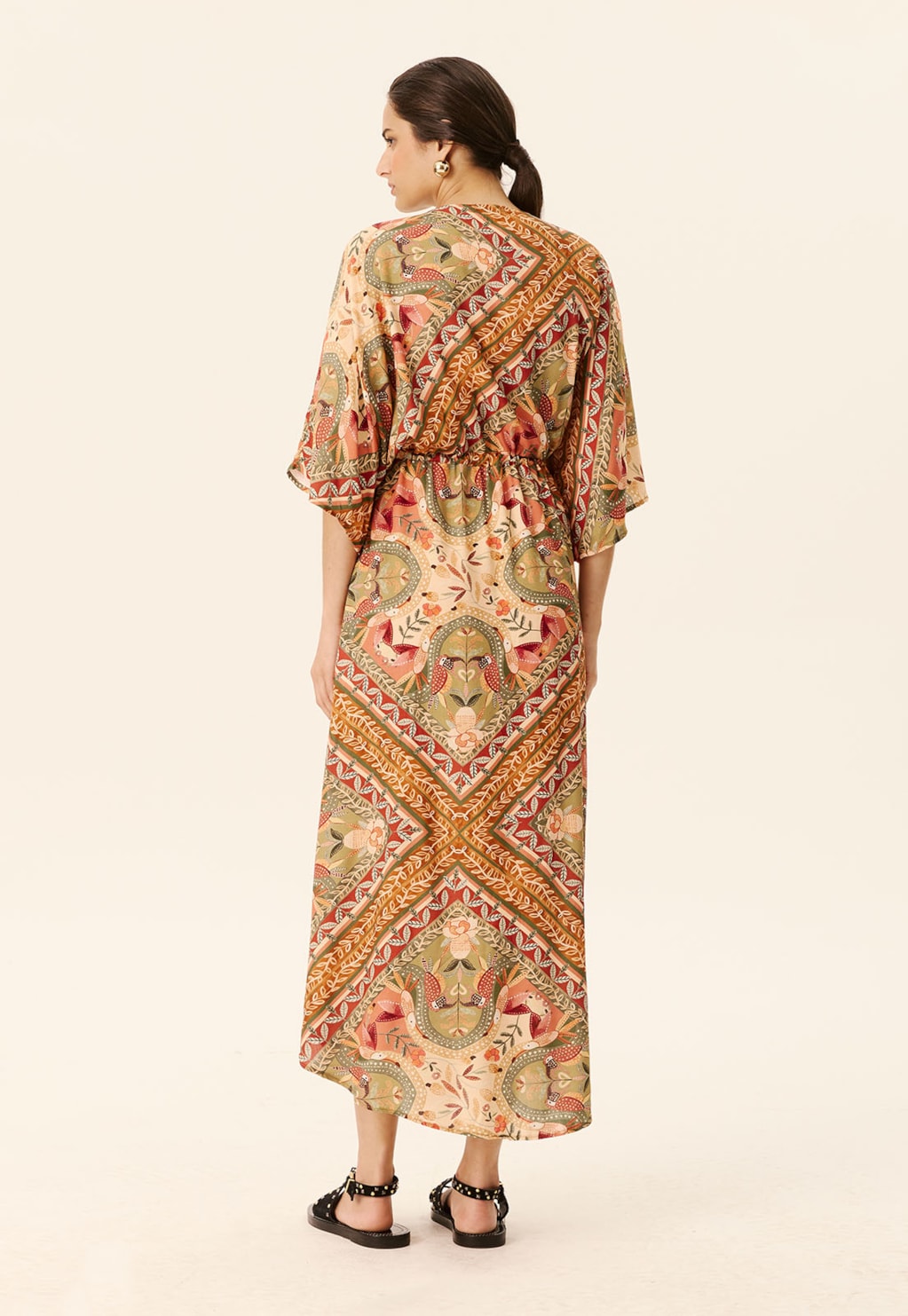 Vestido Maxi Midi Transpassado Estampado Lenço Ipê