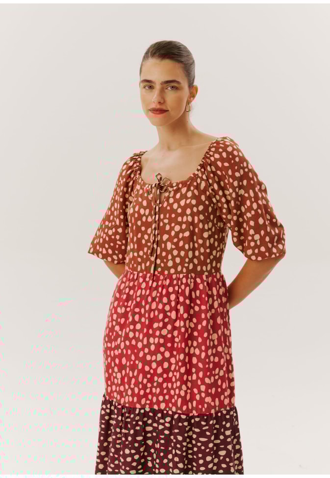 Vestido Maxi Midi Túnel Busto Estampado Pampa