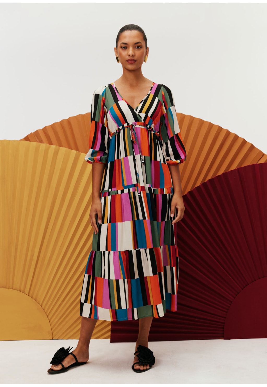 Vestido Maxi Midi Túnel Estampado Frevo