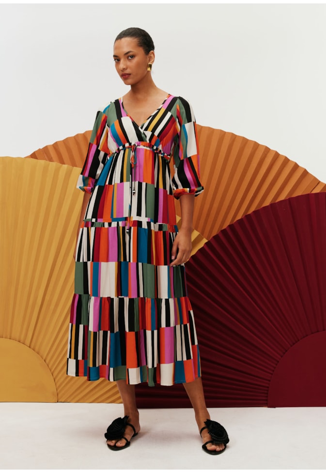 Vestido Maxi Midi Túnel Estampado Frevo