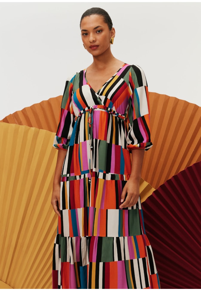 Vestido Maxi Midi Túnel Estampado Frevo