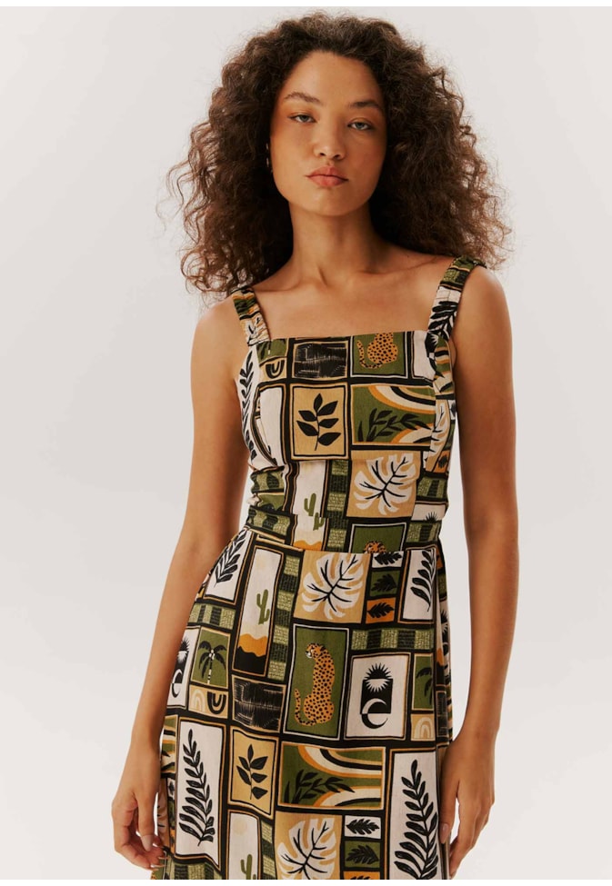 Vestido Midi Abertura Lateral Estampado Tapeçaria Burle