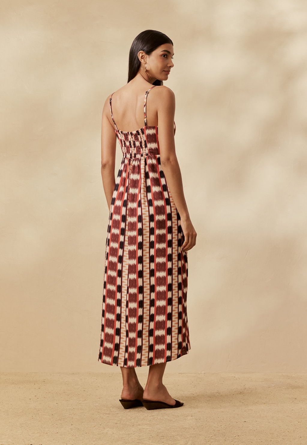 Vestido Midi Abertura na Frente Estampado Tapê