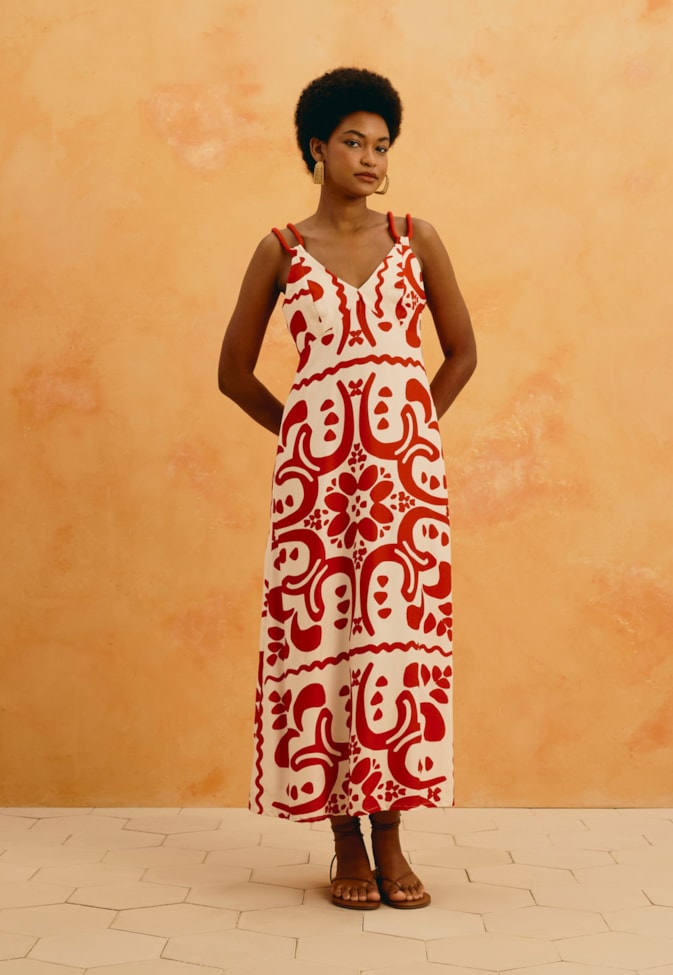Vestido Midi Alça Corda Estampado Wayu