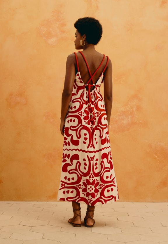 Vestido Midi Alça Corda Estampado Wayu Vista Traseira