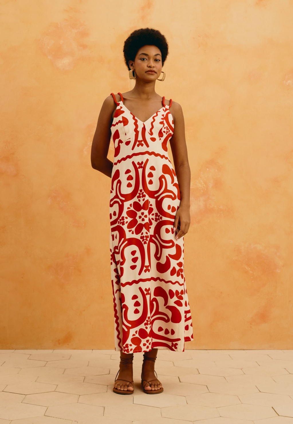 Vestido Midi Alça Corda Estampado Wayu