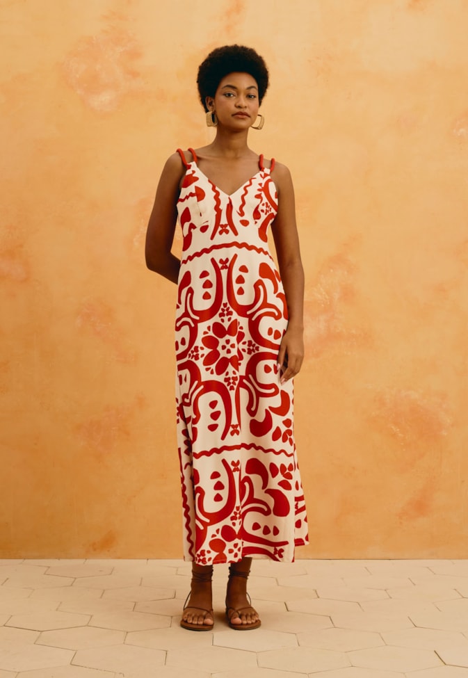 Vestido Midi Alça Corda Estampado Wayu