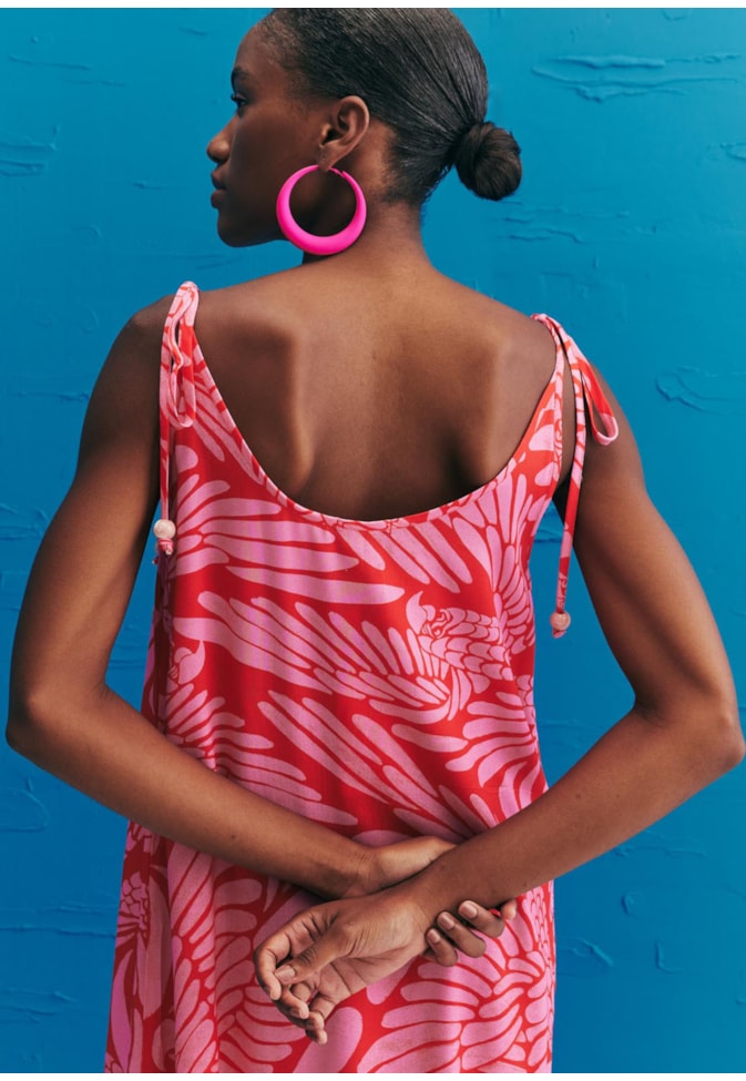 Vestido Midi Alça Estampado Araras de Bonito