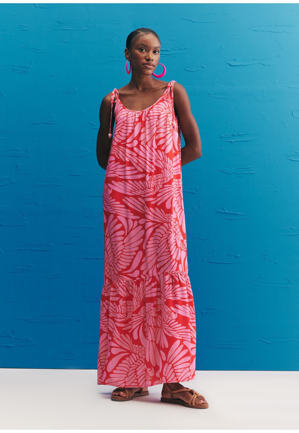 Vestido Midi Alça Estampado Araras de Bonito