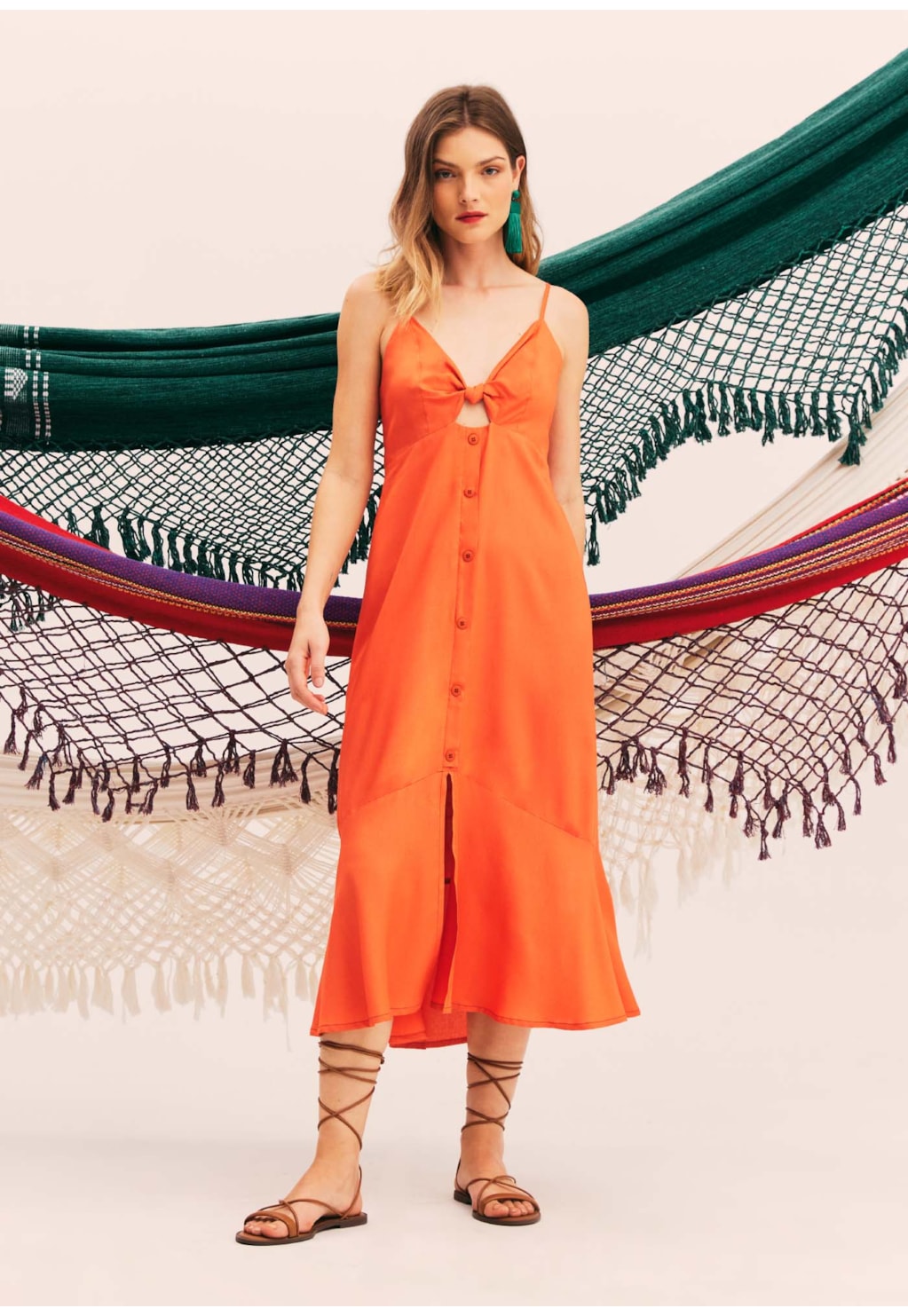 Vestido Midi Alça Fina Liso