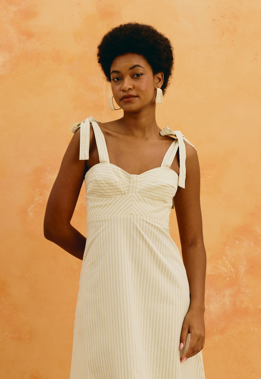 Vestido Midi Alça Laço Listrado 