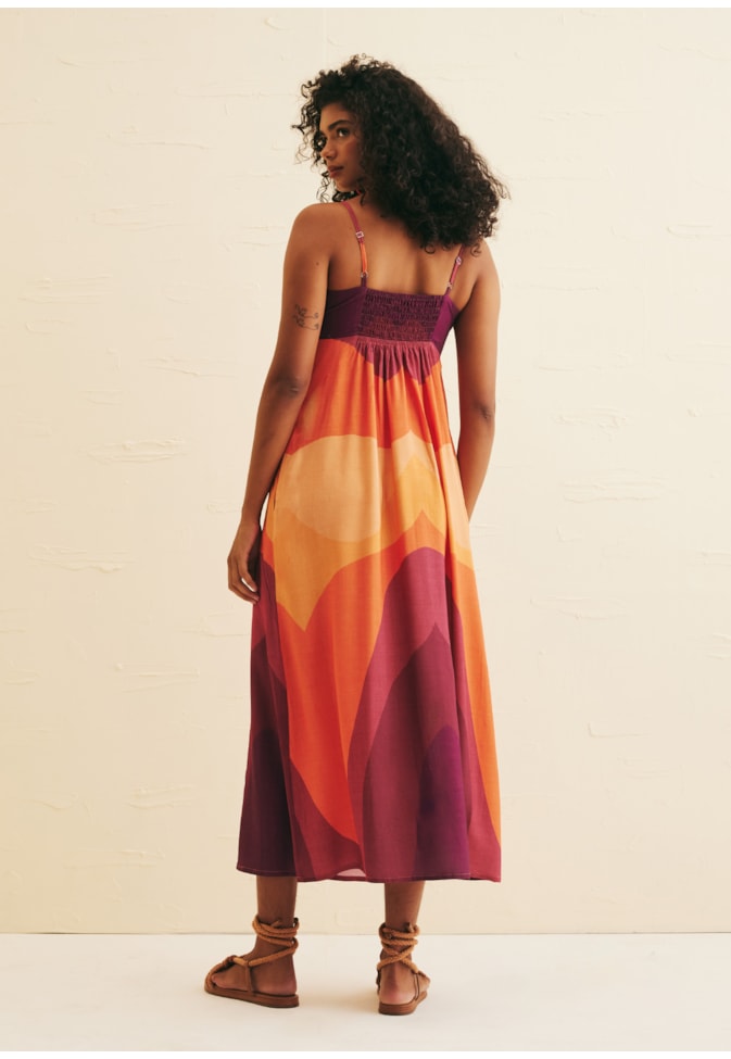 Vestido Midi Alcinha Bolso Estampado Las Coloradas