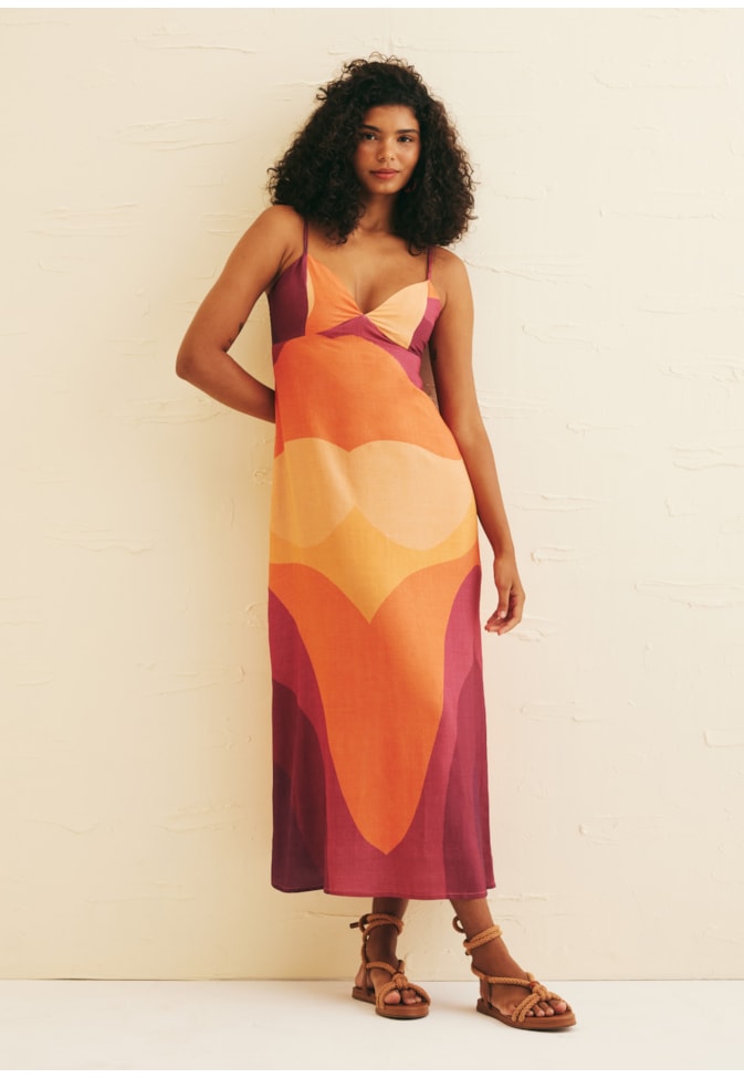 Vestido Midi Alcinha Bolso Estampado Las Coloradas