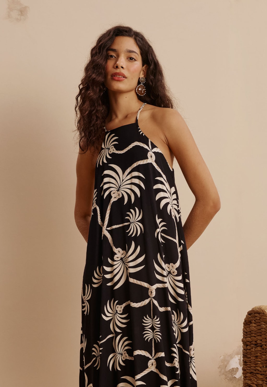 Vestido Midi Amarração Costas Estampado Carnauba