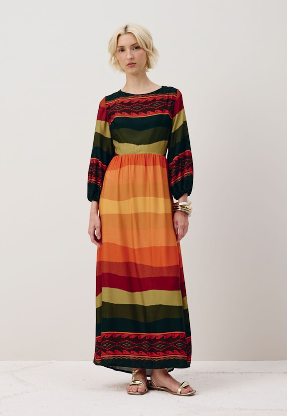 Vestido Midi Amarração Costas Estampado La Rioja Vista Frontal