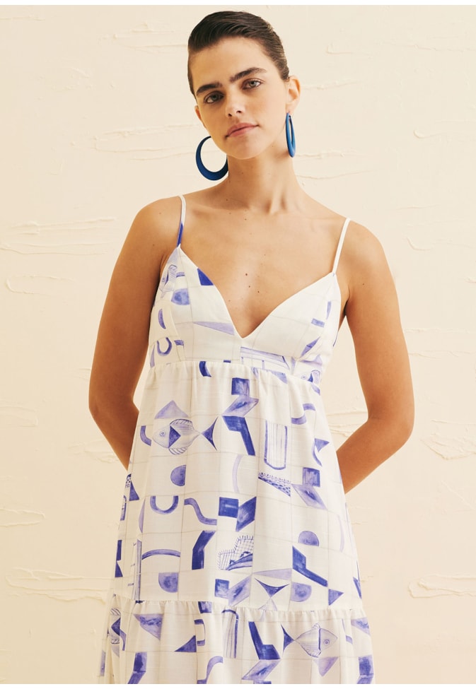 Vestido Midi Amarração Costas Estampado Paraty