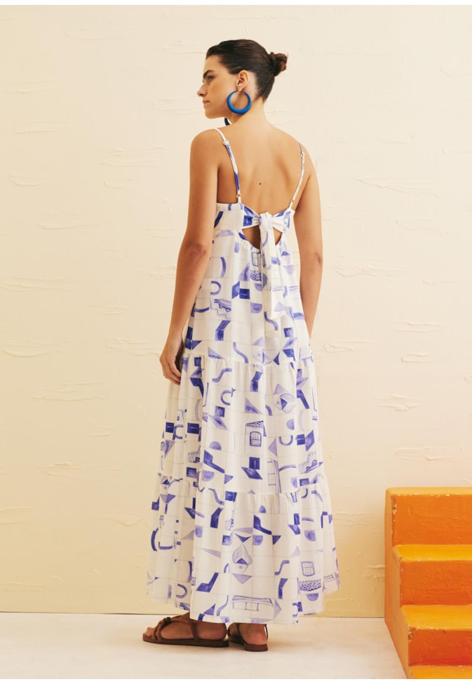 Vestido Midi Amarração Costas Estampado Paraty