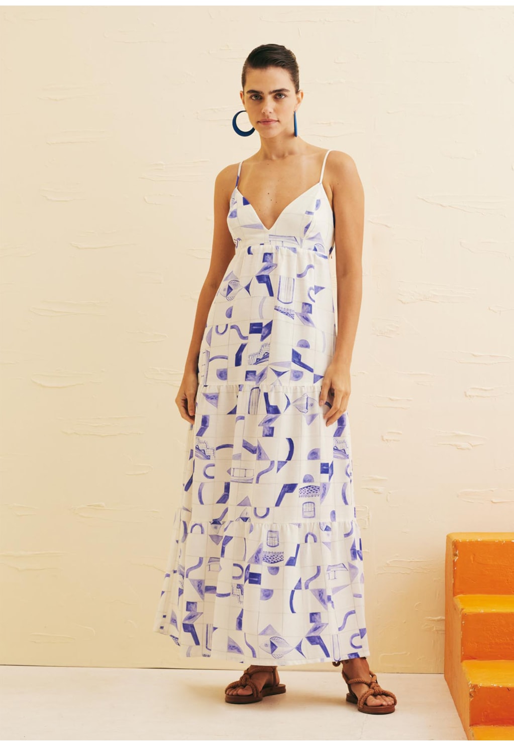 Vestido Midi Amarração Costas Estampado Paraty